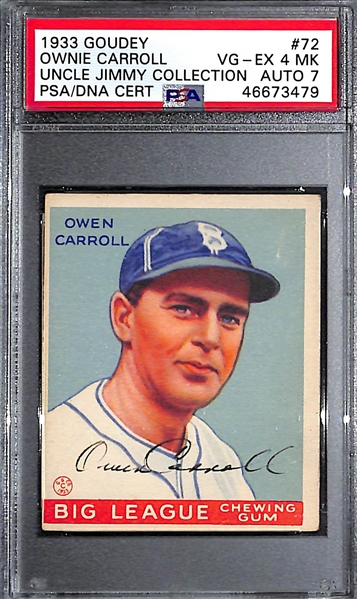 1933 Goudey Owen Ownie Carroll #72 PSA 4 MK (Autograph Grade 7) - Only 1 Graded Higher - 5 PSA Examples - d. 1975