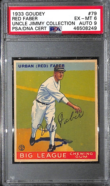 1933 Goudey Red Faber #79 PSA 6 (Autograph Grade 9) - Pop 1 - Highest Graded Example - 4 PSA Examples - d. 1976
