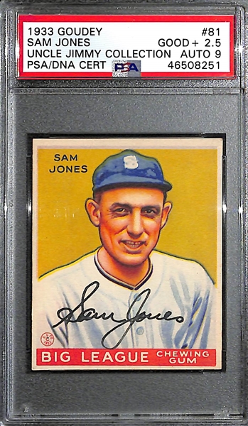 1933 Goudey Sam Jones #81 PSA 2.5 (Autograph Grade 9) - Pop 1 - Only 4 PSA Graded Examples - d. 1971 