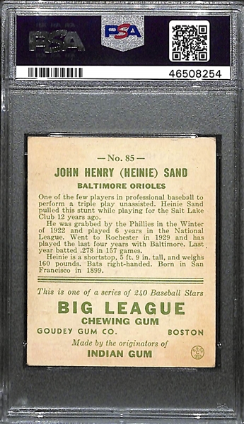 RARE 1/1 1933 Goudey Heinie Sand #85 PSA 4 (Autograph Grade 7) - Pop 1 - ONLY PSA GRADED EXAMPLE! - d. 1958  - VERY RARE!