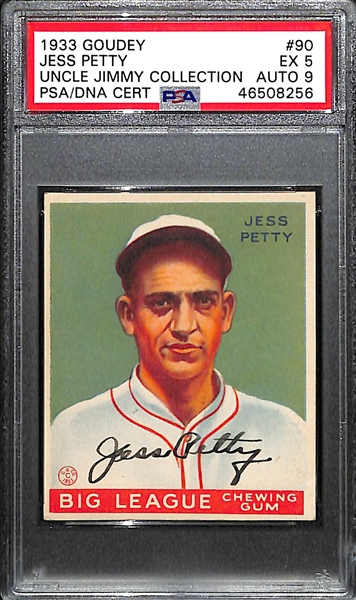 RARE 1/1 1933 Goudey Jess Petty #90 PSA 5 (Autograph Grade 9) - Pop 1 - SCARCE - Only Graded Example! - d. 1971 