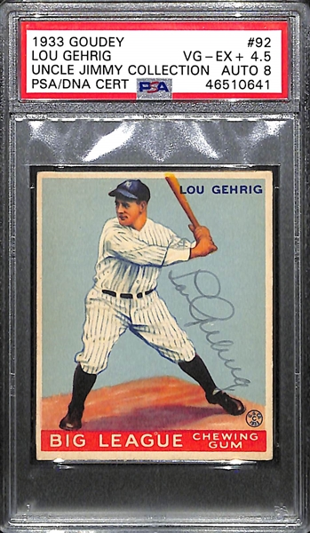 1933 Goudey Lou Gehrig #92 PSA 4.5 (Autograph Grade 8) - Pop 1 (Highest Graded Example) - Only 7 PSA Graded Examples - d. 1941 - Includes JSA LOA