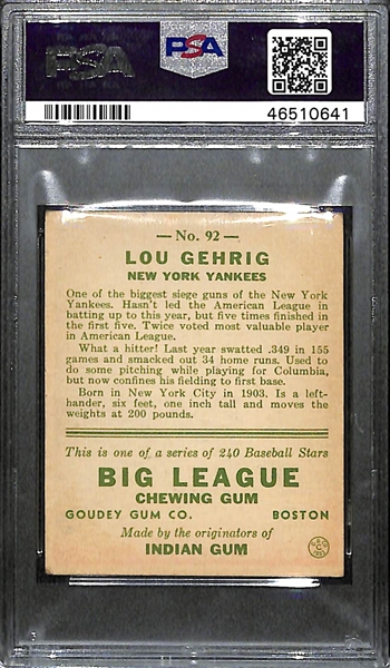 1933 Goudey Lou Gehrig #92 PSA 4.5 (Autograph Grade 8) - Pop 1 (Highest Graded Example) - Only 7 PSA Graded Examples - d. 1941 - Includes JSA LOA
