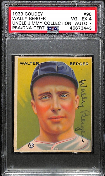 1933 Goudey Wally Berger #98 PSA 4 (Autograph Grade 7) - Pop 1 (Highest Graded Example of 4 PSA Examples) d. 1988