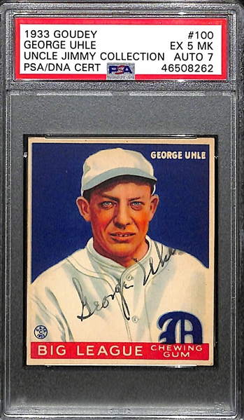 1933 Goudey George Uhle #100 PSA 5 MK (Autograph Grade 7) - Pop 1 (Highest Graded Example) - Only 13 PSA Graded Examples of this Card - d. 1985