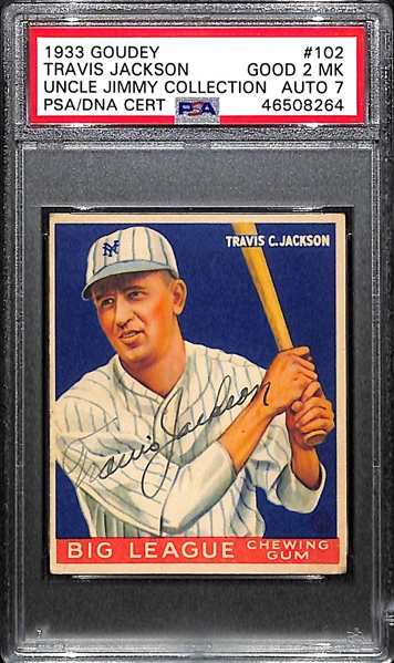 1933 Goudey Travis Jackson #102 PSA 2 MK (Autograph Grade 7) - Only 16 Graded Examples - d. 1987