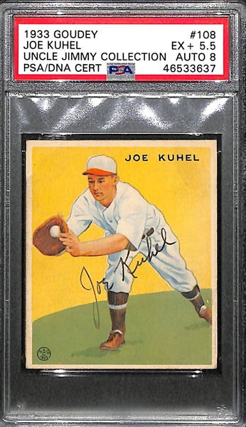 1933 Goudey Joe Kuhel #108 PSA 5.5 (Autograph Grade 8) - Pop 1 (Highest Grade Example) - Only 5 PSA Graded Examples - d. 1984