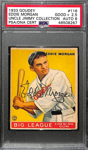 1933 Goudey Eddie Morgan #116 PSA 2.5 (Autograph Grade 8) -  Pop 1 (Highest Graded Example) - Only 6 PSA Graded Examples - d. 1982