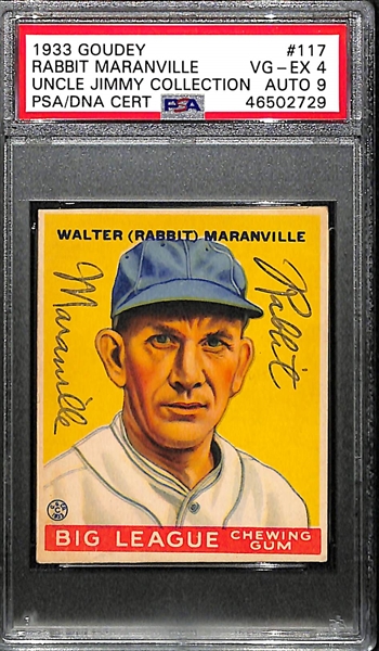 1933 Goudey Rabbit Maranville (HOF) #117 PSA 4 (Autograph Grade 9) - Pop 2 (None Graded Higher of 9 PSA Examples) d. 1954