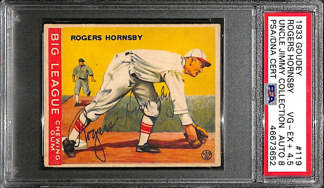 1933 Goudey Rogers Hornsby #119 PSA 4.5 (Autograph Grade 8) - Pop 1 (Highest Graded Example) - Only 5 PSA Graded Examples of This Card - d. 1963