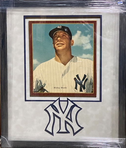 Rare 1960s Wooden Mickey Mantle International News Send-Away Plaque (11.5x13) - Matted/Framed (26x22 Overall)