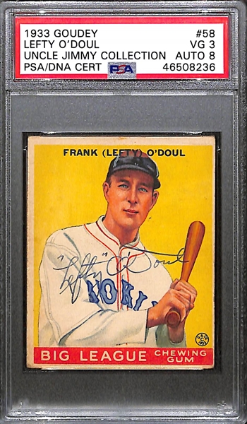 1933 Goudey Lefty O'Doul #58 PSA 3 (Autograph Grade 8) - Pop 2 - Highest Grade of Only 9 PSA Examples - (d.1969) 