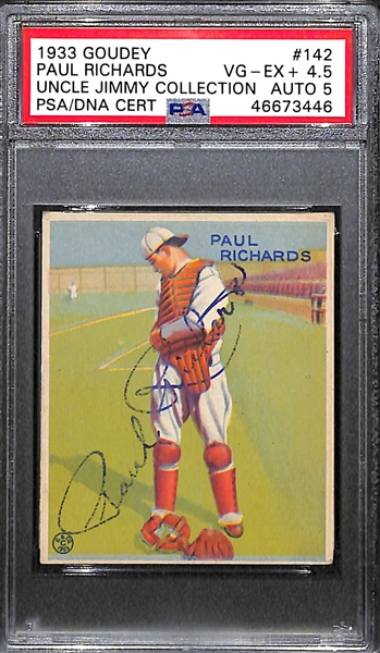 1933 Goudey Paul Richards #142 PSA 4.5 (Autograph Grade 5) - Pop 1 (None Graded Higher of 9 PSA Examples)  d. 1986