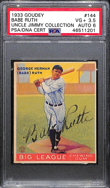1933 Goudey Babe Ruth #144 PSA 3.5 (Autograph Grade 6) - Only 2 Graded Higher of 6 PSA Examples, d. 1948 - Includes JSA LOA
