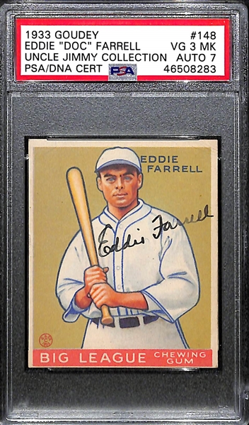 Rare 1933 Goudey Eddie Doc Farrell #148 PSA 3 MK (Autograph Grade 7) - Pop 1 (Highest Grade of Only 2 PSA Examples), d. 1966