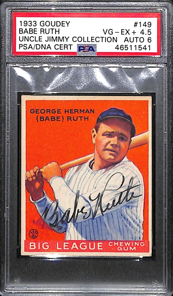 1933 Goudey Babe Ruth #149 PSA 4.5 (Autograph Grade 6) - Pop 1 (Highest Grade of 3 PSA Examples!), d. 1948 - Includes JSA LOA