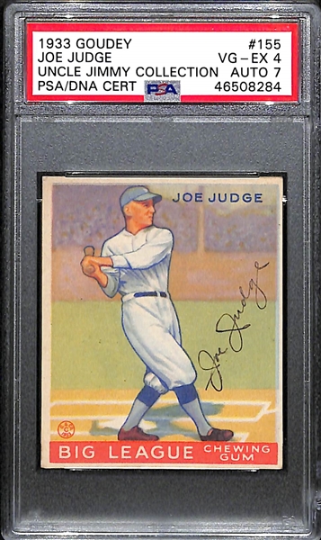 1933 Goudey Joe Judge #155 PSA 4 (Autograph Grade 7) - Pop 1 (Highest Grade of 3 PSA Examples!), d. 1963