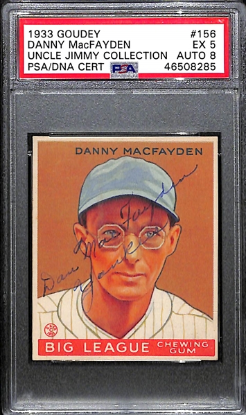 1933 Goudey Danny MacFayden #156 PSA 5 (Autograph Grade 8) - Pop 1 (Highest Grade of 4 PSA Examples by 5 Grades!), d. 1972