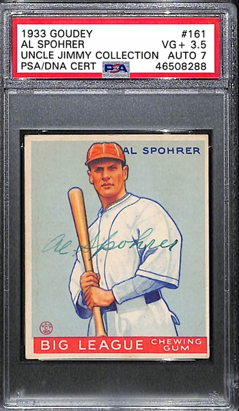 1933 Goudey Al Spohrer #161 PSA 3.5 (Autograph Grade 7) - Pop 1 (Highest Grade of 7 PSA Examples and Only Non-Authentic Grade!), d. 1972