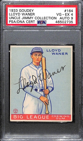 1933 Goudey Lloyd Waner (HOF) #164 PSA 4 (Autograph Grade 9) - Pop 3 (None Graded Higher of 17 PSA Examples), d. 1982
