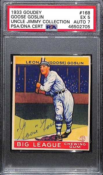 1933 Goudey Goose Goslin (HOF) #168 PSA 5 (Autograph Grade 7) - Pop 1 (Highest Grade of 4 PSA Examples!), d. 1971