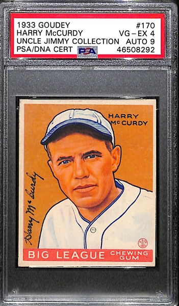 Rare 1/1 1933 Goudey Harry McCurdy #170 PSA 4 (Autograph Grade 9) - ONLY ONE TO EVER BE PSA GRADED (1st To Market), d. 1972