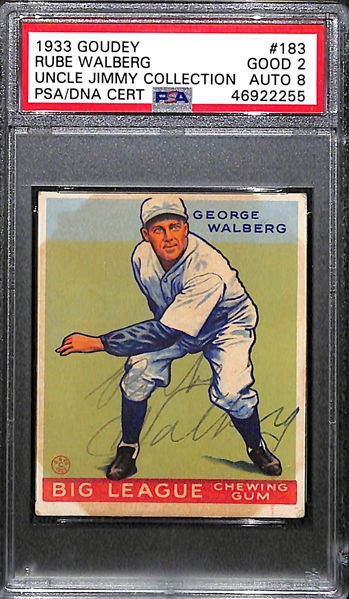 1933 Goudey Rube Walberg #183 PSA 2 (Autograph Grade 8) - Only 2 of 7 PSA Examples Graded Higher, d. 1978