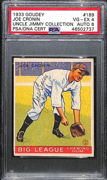 1933 Goudey Joe Cronin (HOF) #189 PSA 4 (Autograph Grade 8) - Only 1 of 11 PSA Examples Graded Higher!