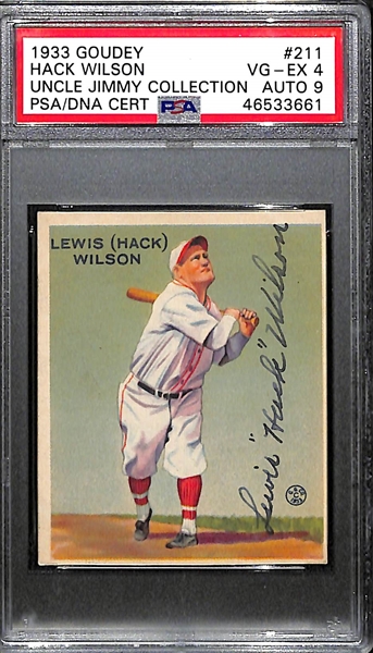 1933 Goudey Hack Wilson #211 PSA 4 (Autograph Grade 9) - Pop 1 (Highest Grade of 4 PSA Examples!), d. 1948