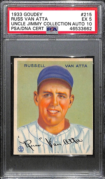1933 Goudey Russ Van Atta #215 PSA 5 (Autograph Grade 10) - Pop 1 (Highest Grade of 9 PSA Examples!), d. 1986