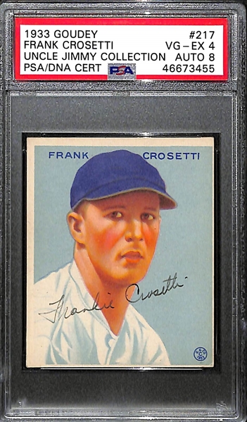 1933 Goudey Frank Crosetti #217 PSA 4 (Autograph Grade 8) - Pop 2 (None Graded Higher), d. 2002