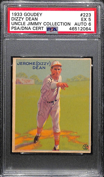 1933 Goudey Dizzy Dean (HOF) #223 PSA 5 (Autograph Grade 6) - Pop 2 - None Graded Higher.  d. 1974