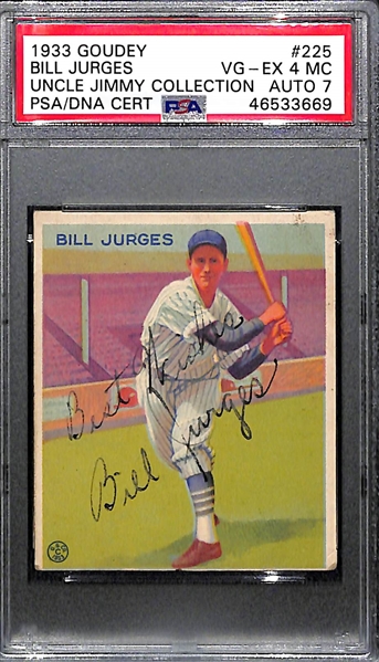 1933 Goudey Bill Jurges #225 PSA 4 MC (Autograph Grade 7) - None Graded Higher, d. 1997