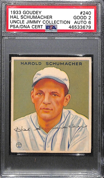 1933 Goudey Hal Schumacher #240 PSA 2 (Autograph Grade 6) - Pop 2 None Graded Higher of 9 Examples! d. 1993