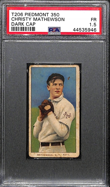 1909-11 T206 Christy Mathewson (Dark Cap) Tobacco Card (Piedmont 350 Back) Graded PSA 1.5