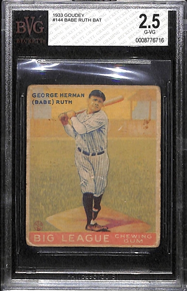 1933 Goudey Babe Ruth #144 (Batting) Graded Beckett BVG 2.5
