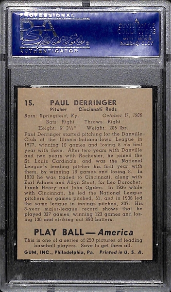 1939 Play Ball Paul Derringer #15 Graded PSA 7 Near Mint