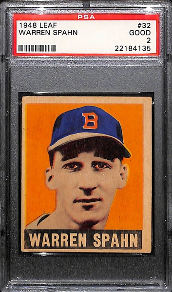 1948 Leaf Warren Spahn #32 Rookie Card Graded PSA 2
