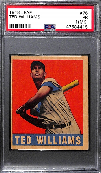 1948 Leaf Ted Williams #76 Graded PSA 1(MK)