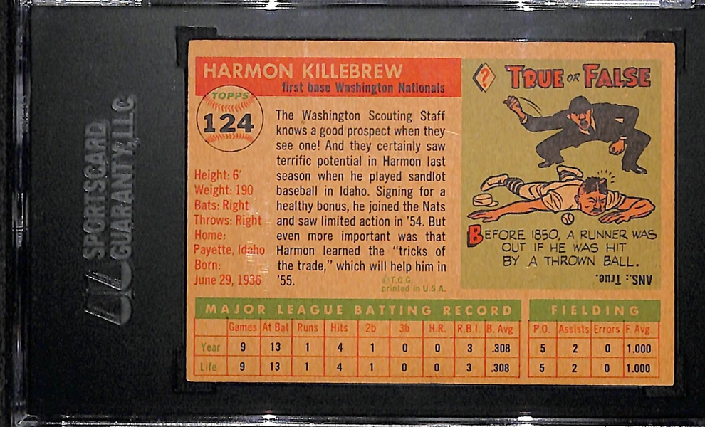 1955 Topps Signed Harmon Killebrew Rookie Card #124 - Card Graded SGC 4