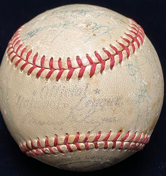 1952 New York Giants Team-Signed Baseball (24 Signatures, Inc. B. Thomson, Wilhelm, Rigney, Jansen, Maglie, H. Thompson, Elliott, D. Williams, Mueller) - PSA/DNA LOA 