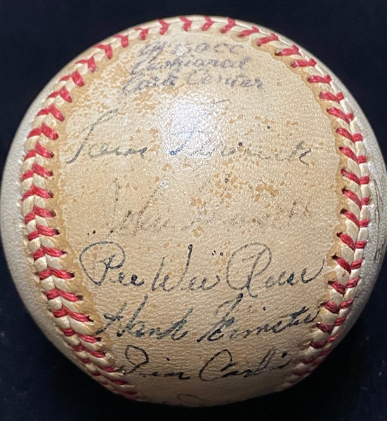 Joe DiMaggio Signed Pacific Coast League Baseball - 18 Autographs w. DiMaggio, Pee Wee Reese, Red Ruffing, Hugh Casey, Virgil Trucks, Johnny Mize, Joe Gordon, McCosky, +