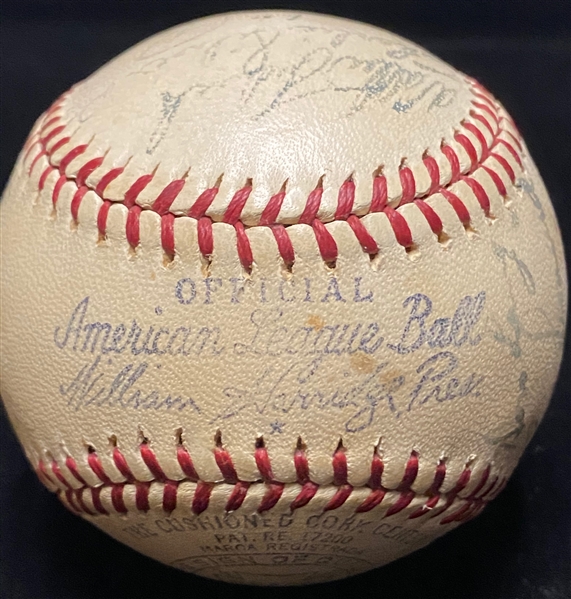 Official AL Reach Baseball (Harridge President) w/ 17 Autographs Inc. Pee Wee Reese, Joe Gordon, C. Silvera, and Others 