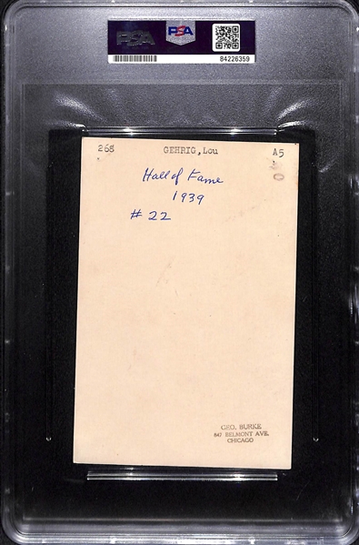 Original 1930s Lou Gehrig Type 1 Photo (4x6) From George Burke - PSA/DNA Slabbed - George Burke Stamp on Back - Legendary Lou Gehrig Pose!