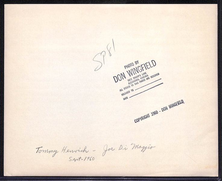 Original c. 1960 Joe DiMaggio & Tommy Henrich Type 1 Photo  (8x10) by Don Wingfield - PSA/DNA Letter of Authenticity