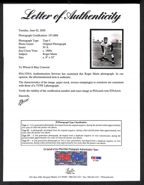 Original c. 1960s Roger Maris Type 1 Photo  (8x10) - PSA/DNA Letter of Authenticity