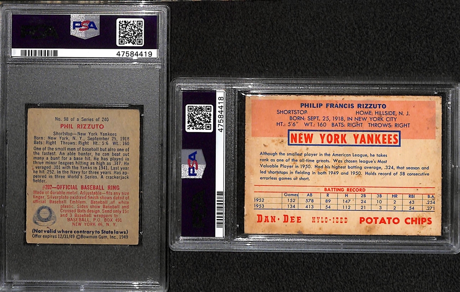 Phil Rizzuto Lot - 1949 Bowman (PSA 3) and 1954 Dan-Dee Potato Chips (PSA 3)