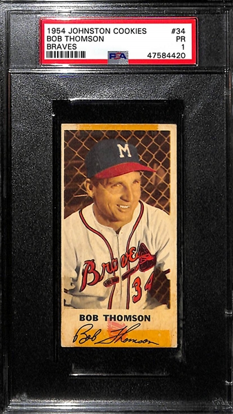 1954 Johnston Cookies Bob Thomson (PSA 1) and 1911 Zeenut PCL Carman (Trimmed)