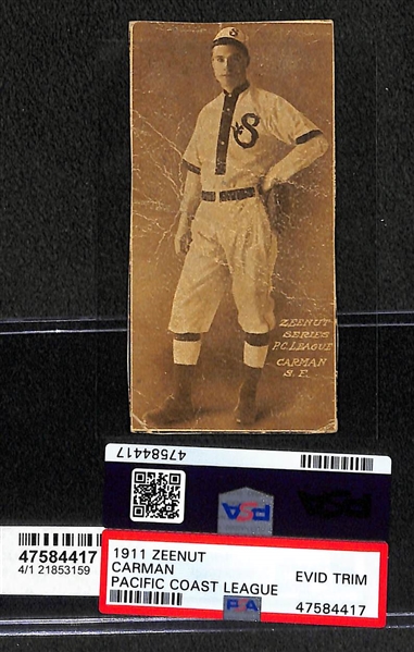 1954 Johnston Cookies Bob Thomson (PSA 1) and 1911 Zeenut PCL Carman (Trimmed)