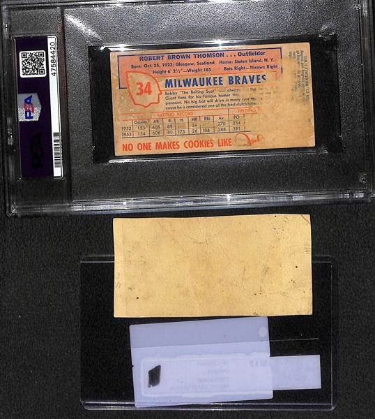 1954 Johnston Cookies Bob Thomson (PSA 1) and 1911 Zeenut PCL Carman (Trimmed)